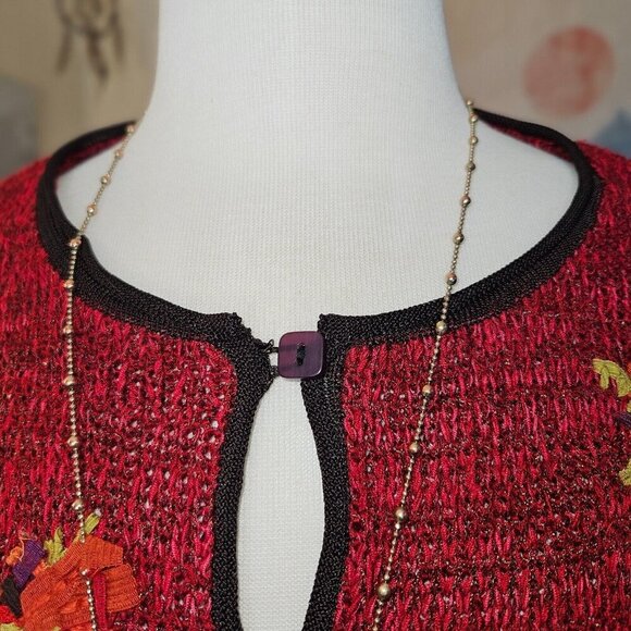 Vintage Sigrid Olsen Red Embroidered Cardigan Sweater – Size L - Picture 9 of 12